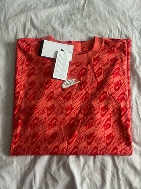 Nike Red All-Over Logo Short Sleeve Tee with White Swoosh